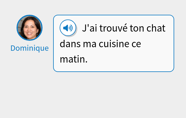 J'ai trouvé ton chat dans ma cuisine ce matin.