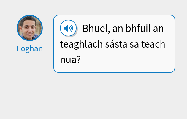 Bhuel, an bhfuil an teaghlach sásta sa teach nua?