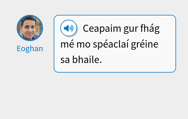 Ceapaim gur fhág mé mo spéaclaí gréine sa bhaile.